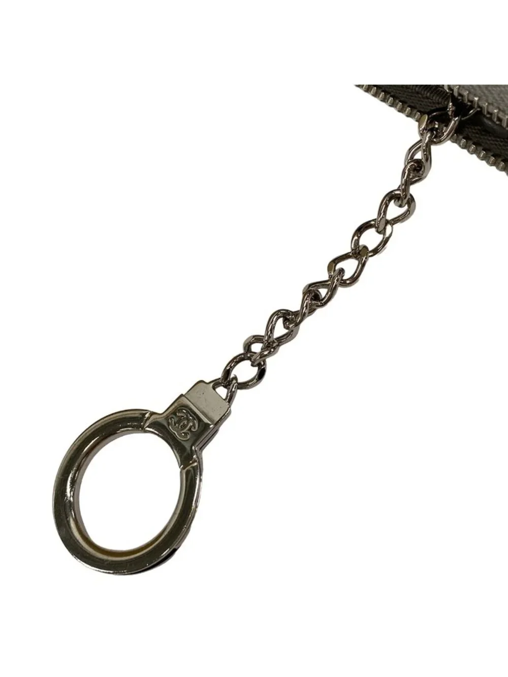 Chanel Coin Case Quilted Gray CC Logo Silver L-shaped Zipper with Key Ring